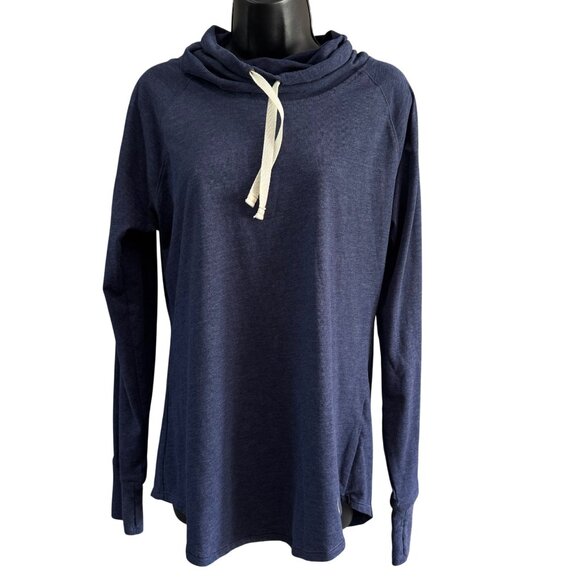 New Era Womens L Pullover Navy Blue Lightweight Funnel Neck Thumbholes - Picture 1 of 8